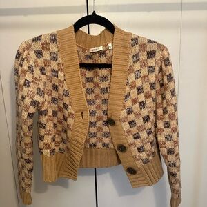 Rebecca Taylor Tan and Brown Checkered Cardigan